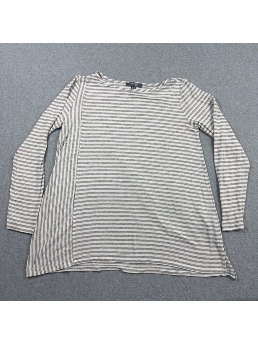 Lisa Rinna Collection Women's XS Gray White Striped Long Sleeve Top